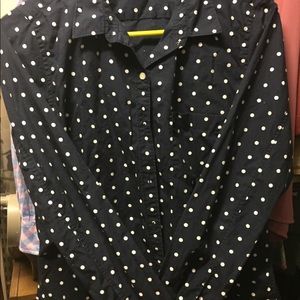 Navy polka dot button down